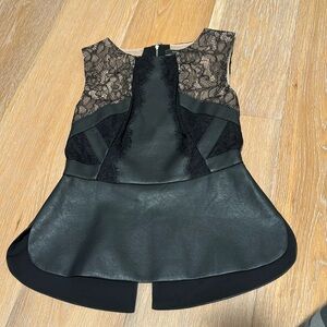 BCBGMaxAzria lace and faux leather top